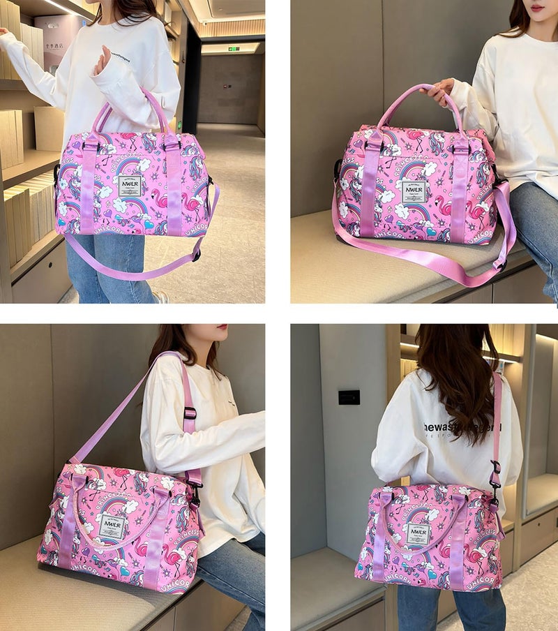 NWLR Travel Duffle Bag Weekender Overnight Bag Gym Tote with Dry and Wet Separated Pocket for Women Girls Shoulder Workout Duffel Bag Water Resistant (rainbow unicorn) - Image 2